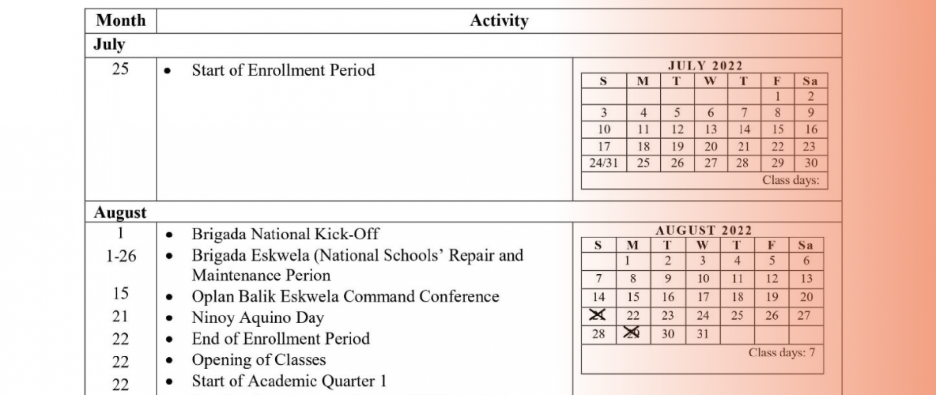 SCHOOL YEAR 2022 2023 TO START ON AUGUST 22 The POST